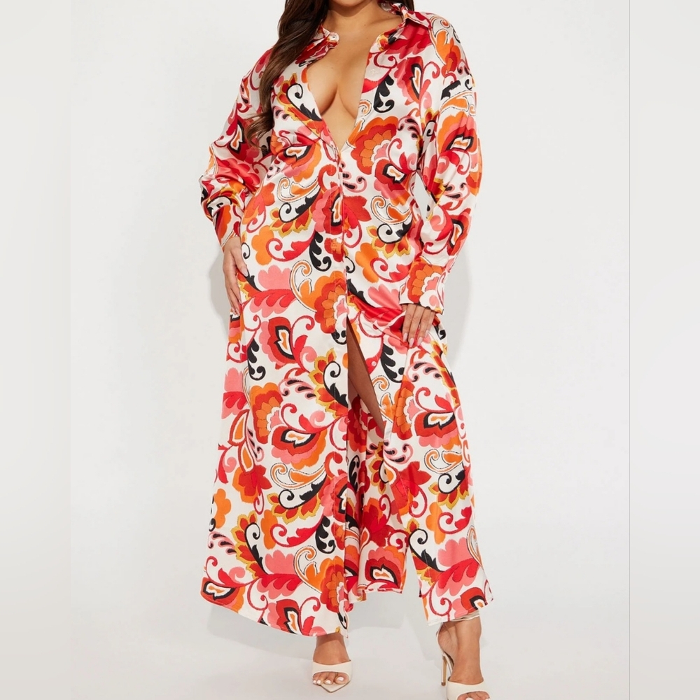 Satin Paisley Maxi Dress (Runs large)